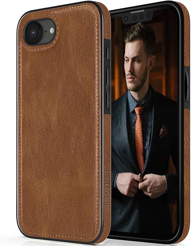 LOHASIC for iPhone 16e Case for iPhone 17e Case, Luxury Leather Soft Back Cover Full Body Protective Women Men Phone Shockproof Cases for iPhone iPhone 16E/17E 6.1'', Brown - Product Image