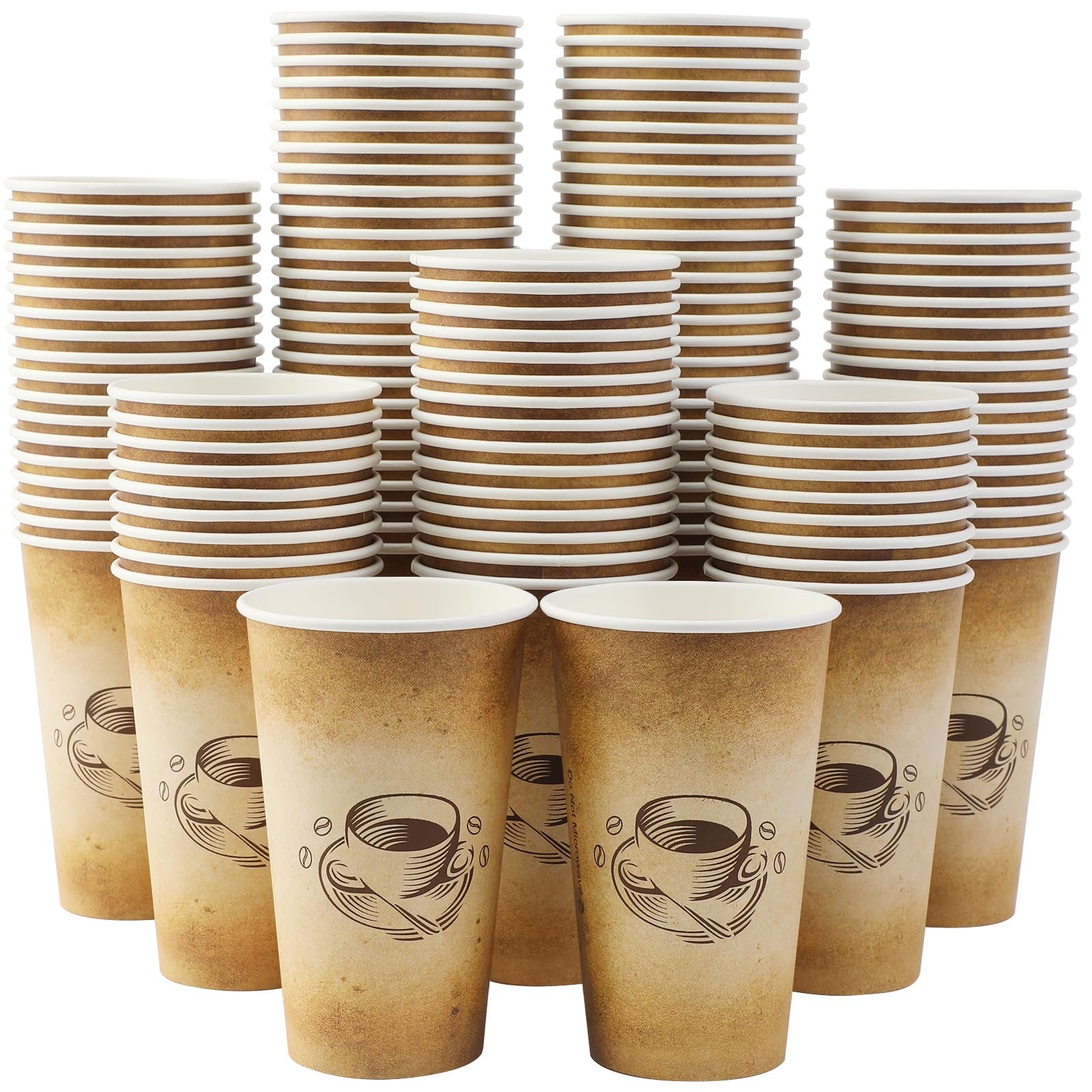 Clawsoff 180 Pack 16 oz Disposable Paper Coffee Cups, Hot/Cold Drinking Cups, coffee, Juice, Retro Design, Leak-Proof, Party, Picnic, Events, Travel, Offices, Shops - Product Image