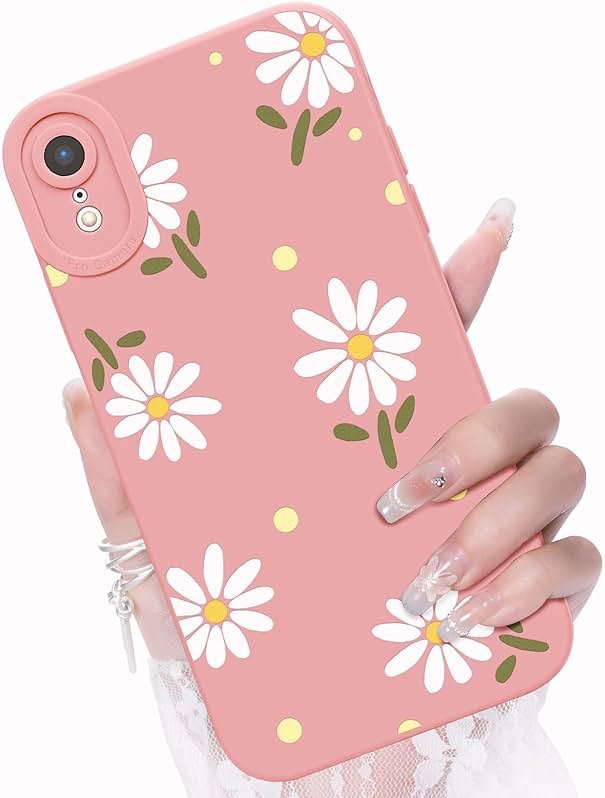 CASBST Compatible with iPhone XR Phone Case, Fashion Flower Pattern Design Girls Women Liquid Silicone Cover, Slim Shockproof and Scratch-Resistant Soft Case for iPhone XR- Pink - Product Image