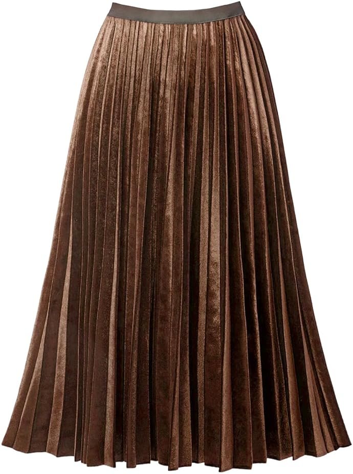 GOOBGS Women's Pleated A-Line High Waist Swing Flare Midi Skirt - Product Image