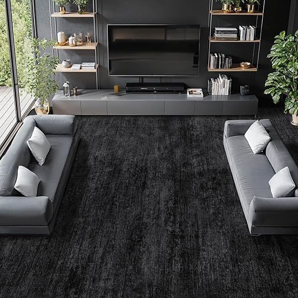 LIANLAM Washable Rug 8x10 Area Rugs for Living Room - Stain Resistant Non-Slip Backing Boho Rug for Bedroom,Durable & Ultra-Thin Vintage Large Area Rug(8x10,Black) - Product Image