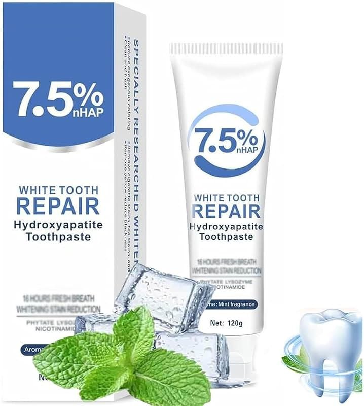7.5% Hydroxyapatite Toothpaste(Fluoride Free), Nano Hydroxyapatite Toothpaste for Sensitive Teeth, Enamel Protection, Tooth Strengthening, Fresh Mint Flavor, Daily Use for Oral Care (1 PCS) - Product Image