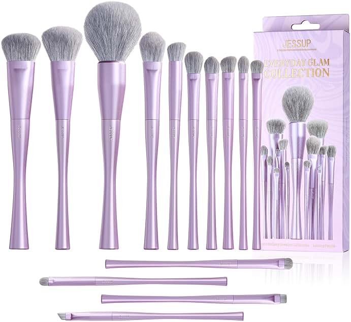 Jessup Makeup Brushes Set Professional 14pcs Vegan Make Up Brushes, Foundation Eyeshadow Concealer Contour Powder Blush Blending Eyeliner Brush, Premium Synthetic Fiber, Luxury Purple T512 - Product Image