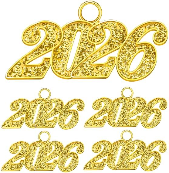 2026 Charms, 5 PCS Gold Graduation Tassel Charm, Charms for Graduation Cap, Graduations Cap Tassel 2026 Year Charm for Graduate Hats Graduations Decorations - Product Image