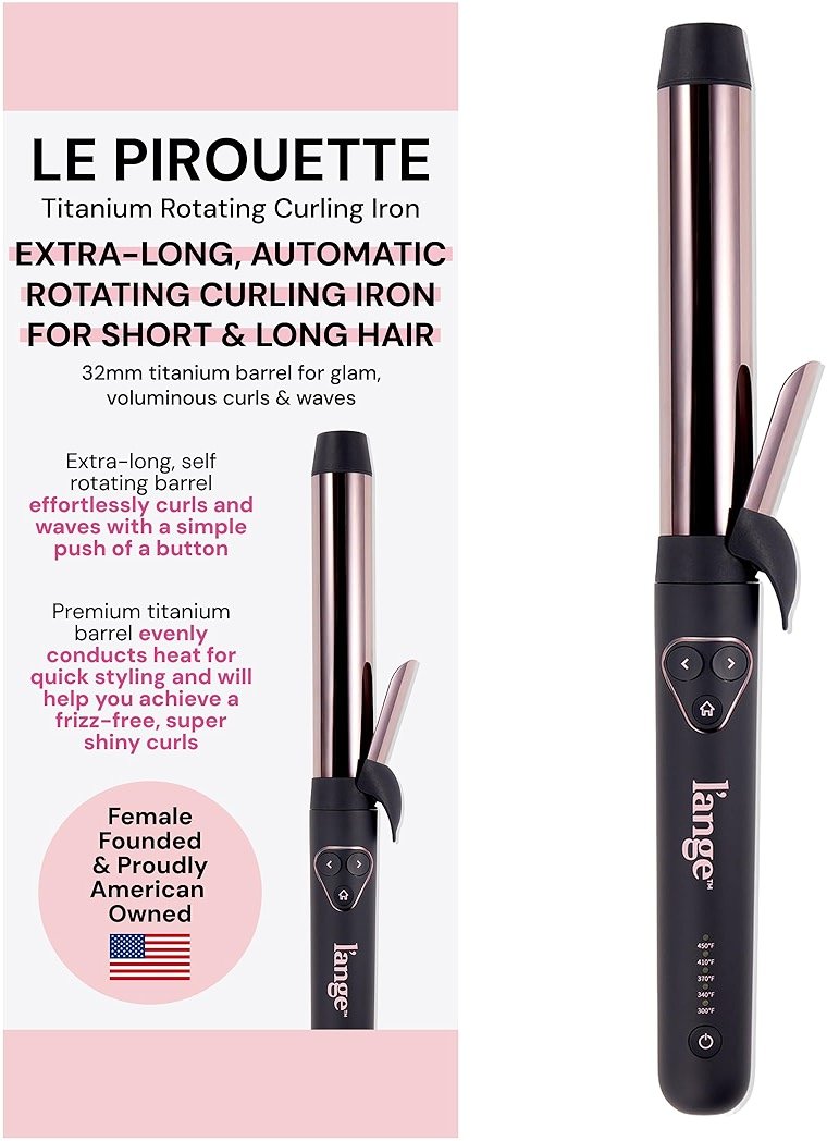 L'ANGE HAIR Le Pirouette 32MM Titanium Rotating Curling Iron Self-Rotating Curler | Curls and Waves for Beginners and Pros | Premium Titanium 1.25 Inch Barrel | Black - Product Image