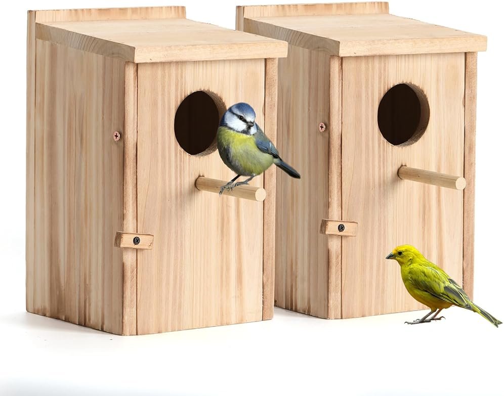 2 Pack Bird Houses for Outside, Wooden Birdhouse Kit with Front Clean-Out Door, Solid Wood Outdoor Nesting Box for Backyard Birdwatching - Product Image