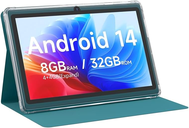 Android 14 Tablet 7 inch Tablets with Case, 8GB RAM 32GB ROM 1TB Expand, Quad-Core Processor Tablet PC, 1024 x 600 IPS Screen, Dual Camera, 3000mAh Battery, Bluetooth, WiFi, GMS, Widevine L1, Navy - Product Image
