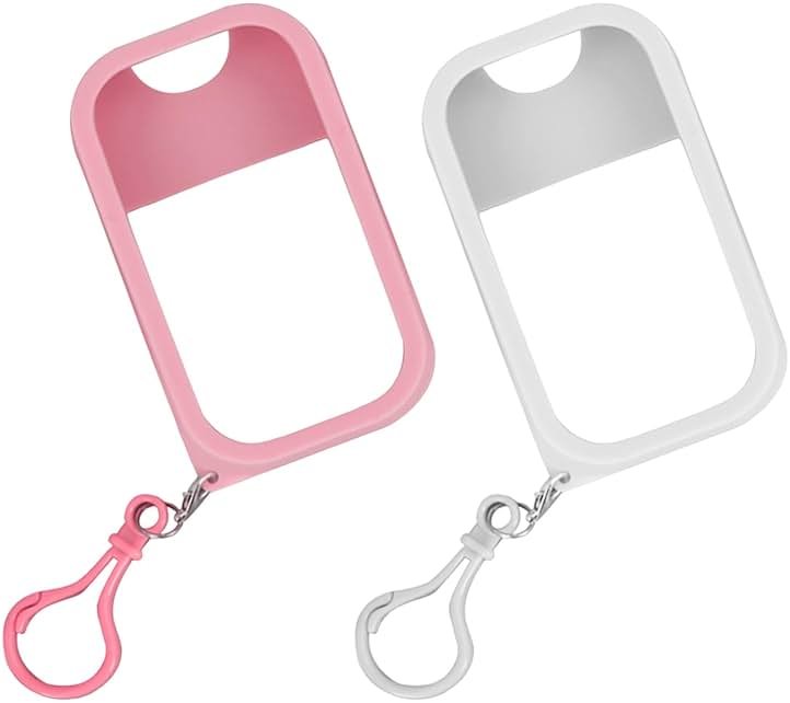 ymkupe 2PCS Silicone Case Compatible with Hand Sanitizer Spray, Protective Case with Keychain for Power Mist and Glow Mist 1.69fl.oz, Hand Sanitizer Spray Accessory (White & Pink) - Product Image