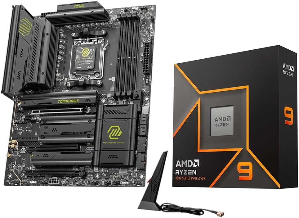 Micro Center AMD Ryzen 9 9900X CPU Processor with MSI MAG X870E Tomahawk WiFi ATX Motherboard (DDR5, PCIe 5.0 x16, M.2 Gen5, Wi-Fi 7, 5G LAN) - Product Image