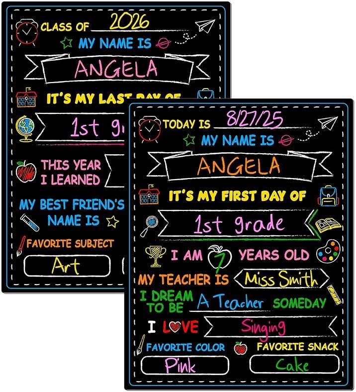 Melisheer First & Last Day of School Chalkboard, Personalized Paper Back to School Supplies, 14 X 11 in Erasable Double Sized First Day of School Board for Kids Son Daughter - Product Image