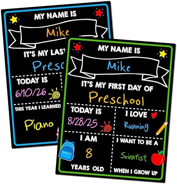 First Day of School Chalkboard, Reusable Back to School Sign, 14 x 11 in Beautiful Double Sized First Day of School Board, Paper Preschool Signs for Kids - Product Image