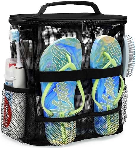 Dorm Room Essentials for Guys Girls Boys, Quick Dry Mesh Shower Caddy Portable, Large Capacity Toiletry Bag with Hanging Hook, Travel Beach Camping Cruise Ship Essentials, Birthday Gifts for Women Man - Product Image