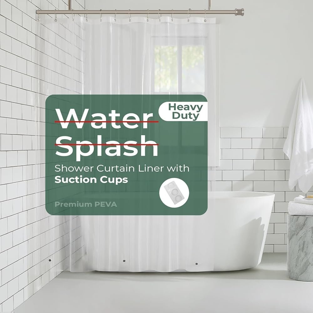 HARBOREST Clear Shower Curtain Liner with Side Suction Cups, Premium PEVA Plastic Shower Liner with 3 Magnets, Waterproof Bathroom Curtain, 72 x 72, Heavy Duty Clear - Product Image