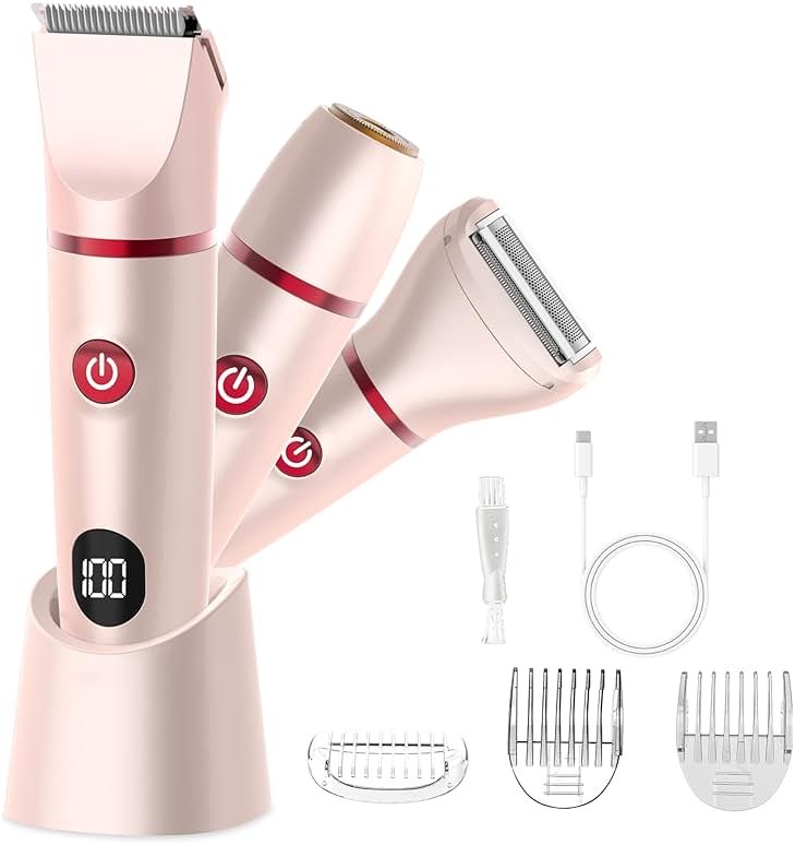 Bikini Trimmer for Women, Electric Razor for Pubic Hair 3-in-1, Bikini Shaver for Legs Body Hair, Womens Electric Razor IPX6 Waterproof, Gifts for Women,Pink - Product Image