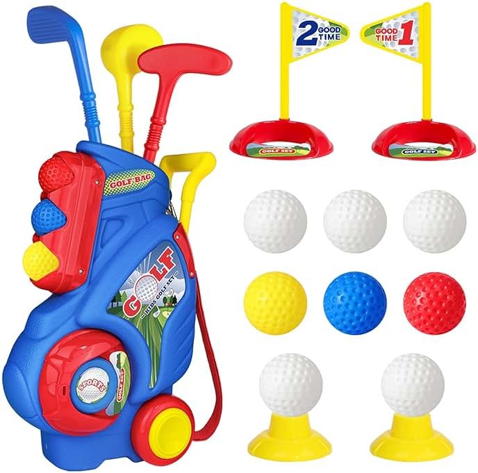 Jovizo Toddler Golf Set for Boys Girls 2 3 4 Years Old, Upgraded Kids Golf Cart with 3 Clubs & 8 Balls, Outdoor Indoor Sports Toys Birthday Gift, Blue - Product Image