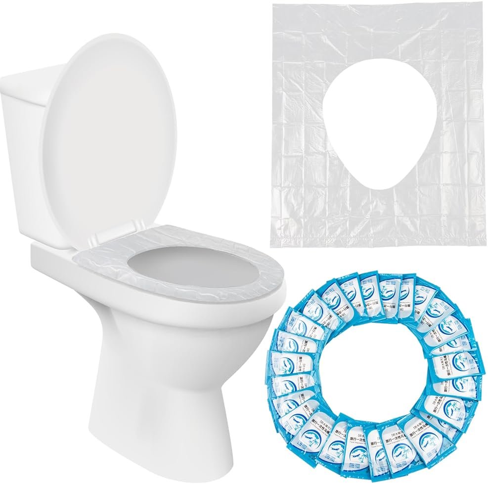 RAINFLOW Disposable Toilet Seat Cover - Plastic Toilet Seat Covers Waterproof Non-Slip Individually Wrapped Friendly Packing For Travel,Potty Training,Pregnant Moms & Adults,60 Pack - Product Image