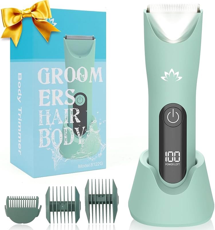 Zesuti Electric Bikini Trimmer for Women,Electric Razors for Women,Cordless Pubic Hair Trimmer,IPX7 Waterproof & LED Display Mens Ball Trimmers Bikini Shaver for Underarm Leg Arm,Gifts Green - Product Image