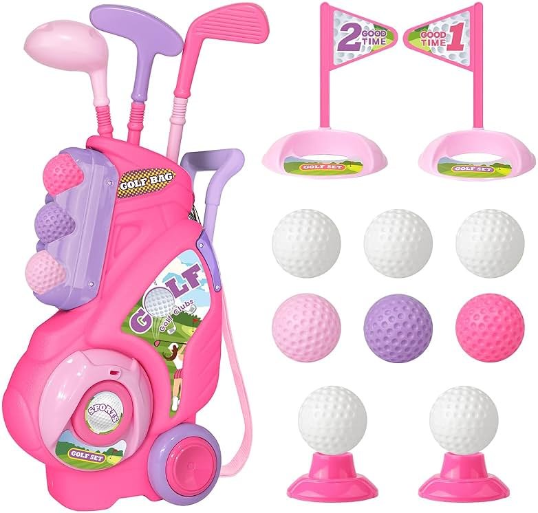 Jovizo Toddler Golf Set for Girls Boys 2 3 4 Years Old, Upgraded Kids Golf Cart with 3 Clubs & 8 Balls, Outdoor Indoor Sports Toys Birthday Gift, Pink - Product Image