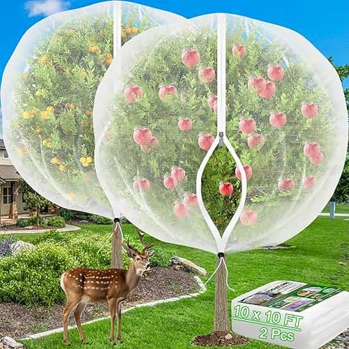 VITI Large Fruit Trees Netting Zipper - 2Pcs 10X10 FT with Drawstring Bird-Proof,Durable Mesh Covers for Blueberry,Apple,Pear,Peach,Orange Trees&Tomato Plants Bug Insect Protection Cover (2,10X10 FT) - Product Image