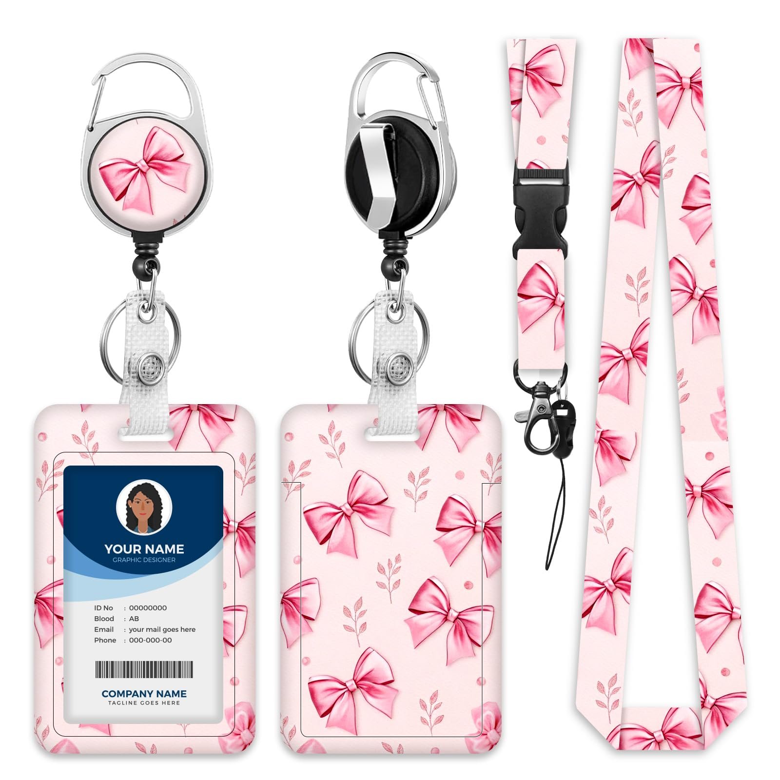 Lanyards for ID Badge Holder for Women Cute, Teacher Lanyard with ID Holder Clip,Retractable Keychain Badge Reel Heavy Duty, Teacher Nurse Work Office Gifts (#51：Bow) - Product Image