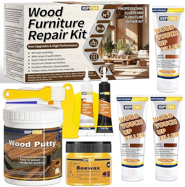 Wood Repair Kit, Wood Furniture Repair Kit, Wood Filler, Wood Putty and Beeswax- Repair Stains, Scratch, Cracks, Hole, Discoloration for Wooden Door, Table, Cabinet, Bed, Floor (Brown Series) - Product Image