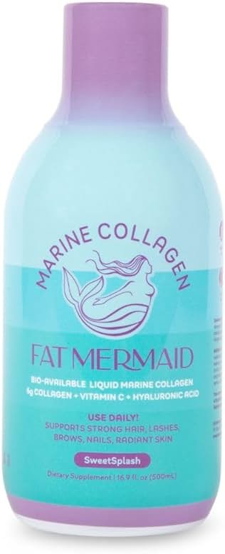Fat Mermaid Bioavailable Liquid Marine Collagen Peptides Drink- Hyaluronic Acid & VIT C - Reduces Wrinkles - Thick Hair, Lashes, Brows, Nails - No Gluten, Dairy, Nut, Soy - Unflavored Sweet, 16.9 oz - Product Image