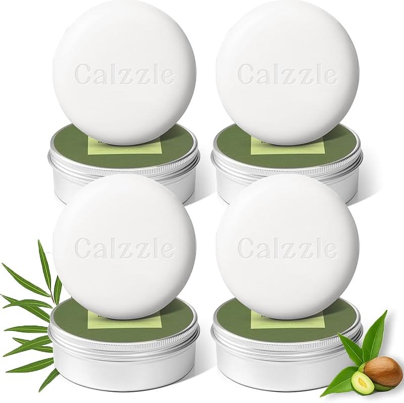 Calzzle 4 Pcs Herbal Soap Bar with Tea Tree Oil, Olive Oil & Organic Shea Butter - Natural Handmade Soap for Women & Men, Gentle Face, Body & Foot Cleanser for Dry, Itchy or Sensitive Skin, 3.53 oz - Product Image