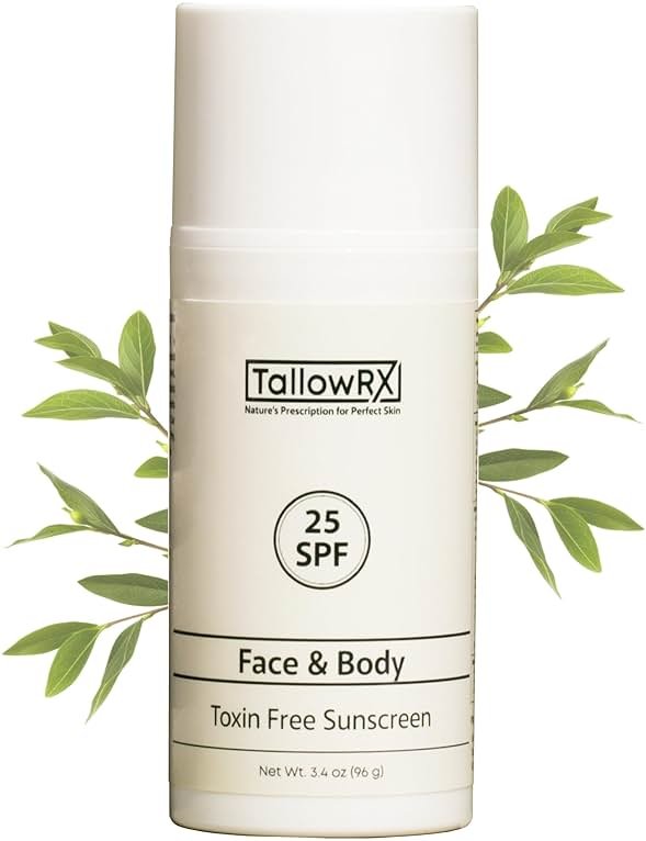 Tallow Sunscreen SPF 25 with Non Nano Zinc Oxide – Natural Mineral Sun Protection with Red Raspberry, Coconut Oil & Vit E – Reef Safe, Non Toxic & Moisturizing Sunblock for Face & Body – 3.4 oz - Product Image