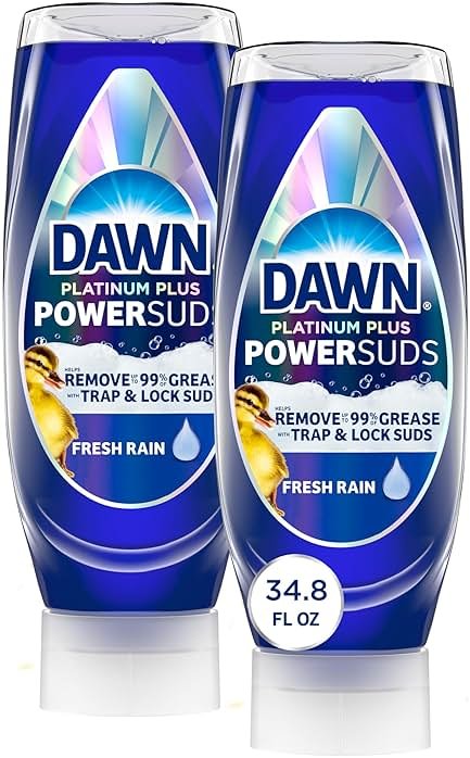 Dawn Platinum Plus PowerSuds EZ-Squeeze Dish Soap Liquid, Dishwashing Liquid, Grease Removal, Upside Down Bottle, Fresh Rain Scent, 2x17.4 Fl Oz Bundle - Product Image