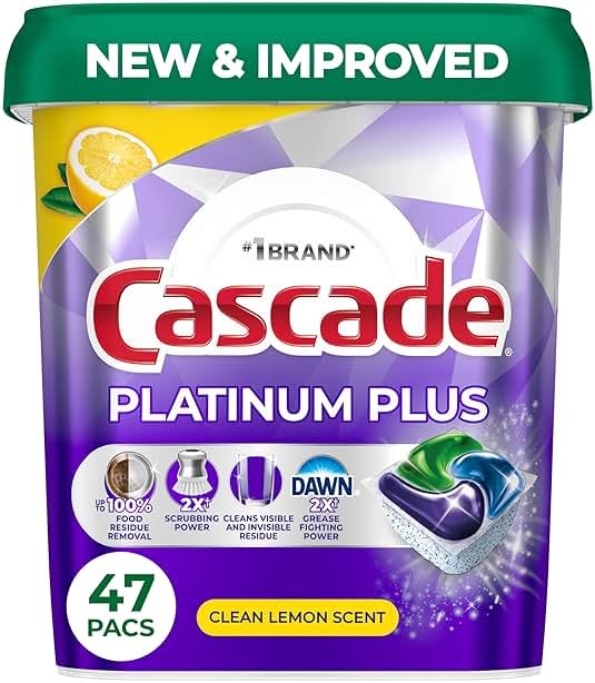 Cascade Platinum Plus Dishwasher Pods, Dishwasher Detergent, Dish Detergent Soap, Lemon, 47 Count - Product Image