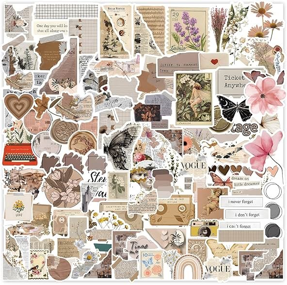 120Pcs Vintage Stickers, Waterproof Scrapbook Aesthetic Sticker for Daily Planner, Water Bottles, Handbook Junk Diary Stickers, Adults Scrapbooking Journaling Supplies DIY Paper Crafts - Product Image
