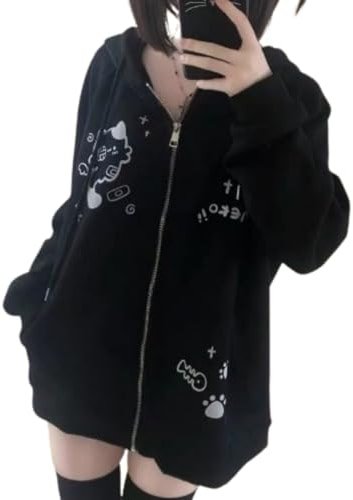 Wayolyn Womens Y2K Zip Up Cute Graphic Hoodies Casual Cartoon Harajuku Kawaii Clothes Oversize Streetwear Jacket - Product Image