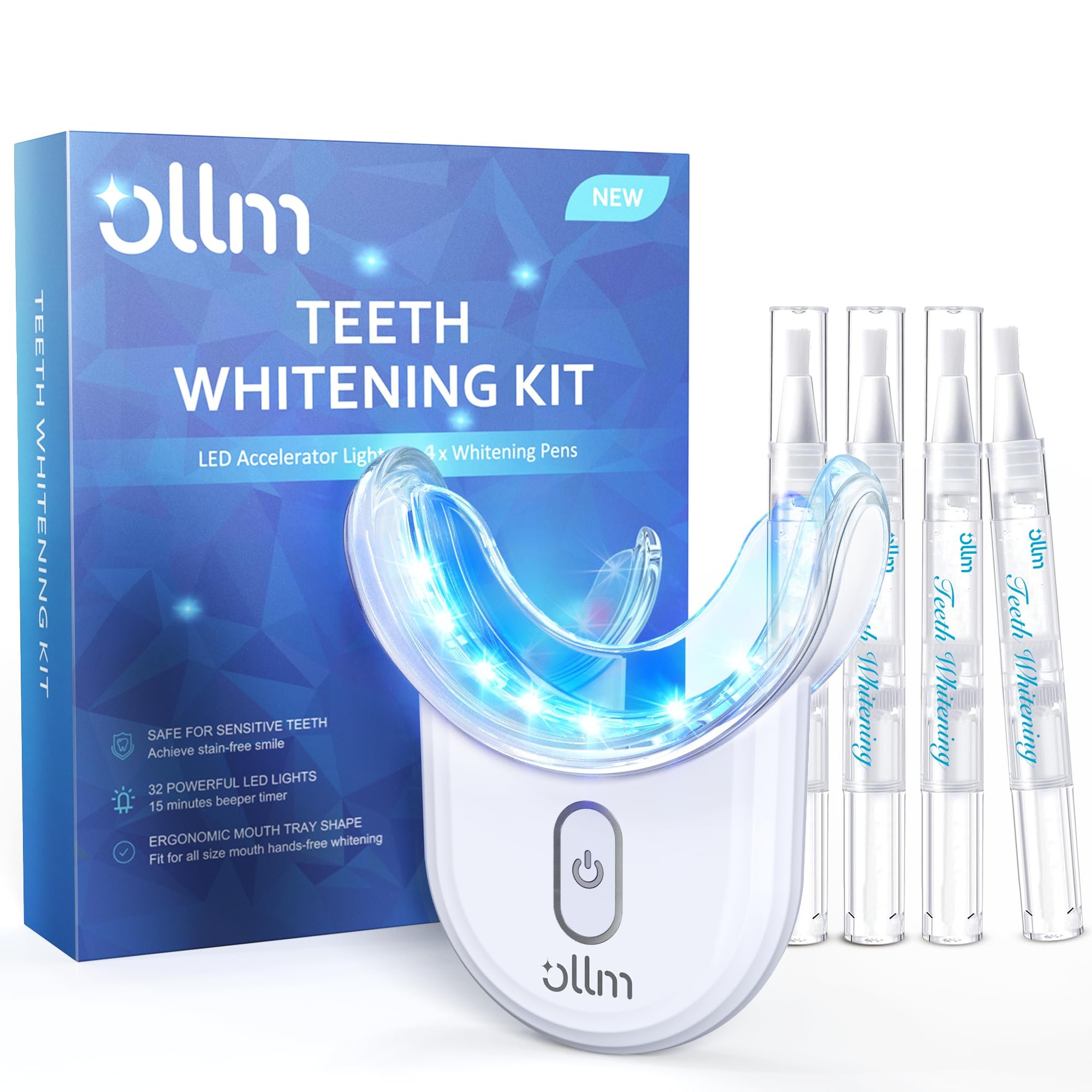 Teeth Whitening Kit with LED Light - White Sensitive Tooth 35% Carbamide Peroxide Gel Pen Dental Mouth Trays Whitener Professional Bright Brace Product System for Home Work Travel - Product Image