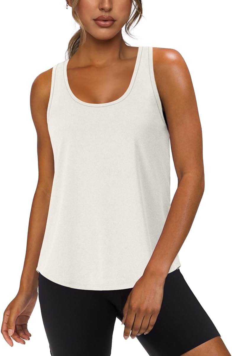 WIHOLL Women's Workout Tank Tops Sleeveless Athletic Racerback for Gym Yoga Running - Summer Fitness Tops Scoop Neck (S-XXL) - Product Image