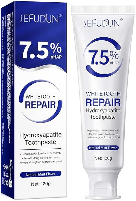 7.5% Hydroxyapatite Toothpaste(Fluoride Free), Natural Nano Hydroxyapatite Toothpaste for Sensitive Teeth, Enamel Protection, Tooth Strengthening, Fresh Mint Flavor, Daily Use for Oral Care - Product Image