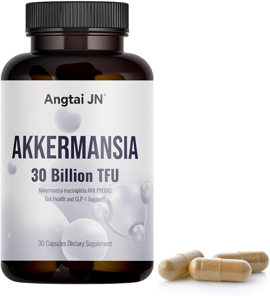 Angtai JN Akkermansia Muciniphila Probiotic 30 Billion TFU, Pasteurized Form, with Natural Prebiotic Inulin, GLP-1 Supplement for Gut Health & Digestion, Shelf Stable, 30 Vegan Capsules - Product Image