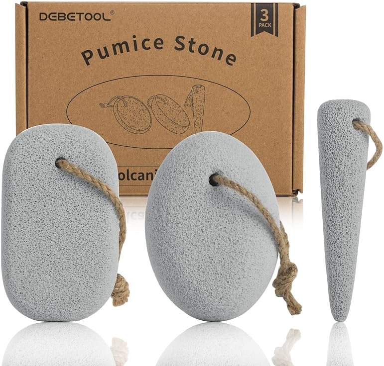 DEBETOOL Foot Pumice Stone for Feet Dead Skin Removal - 3-Pack Natural Volcanic Pumice Stone Set (Round, Oval, Cone) with Hanging Rope, Hard Skin & Callus Remover for Heels, Toes - Product Image