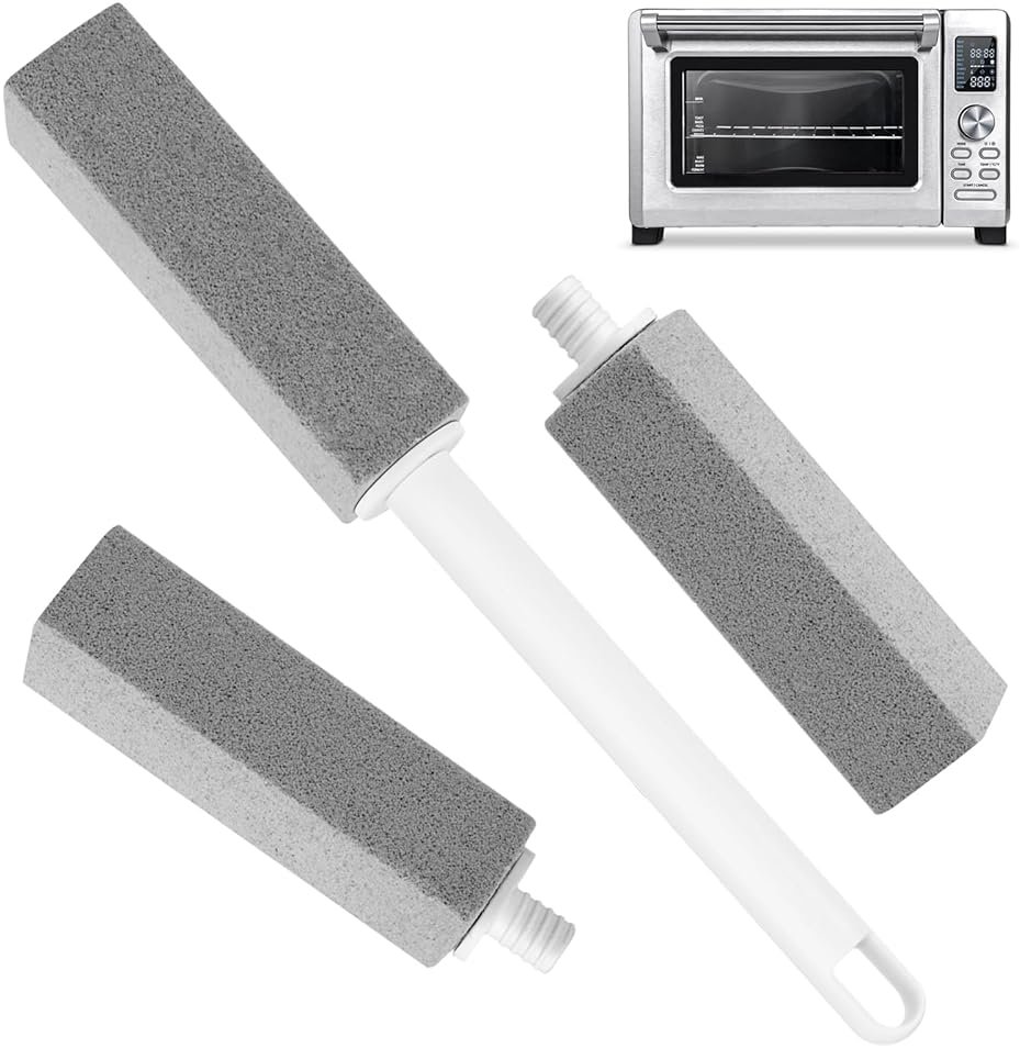 3 Pack Pumice Stone for Cleaning Stove Gas Grates & Top, Extra Long Handle Cleaner Pumice Stone for Oven, with 3 Replacement Heads - Product Image