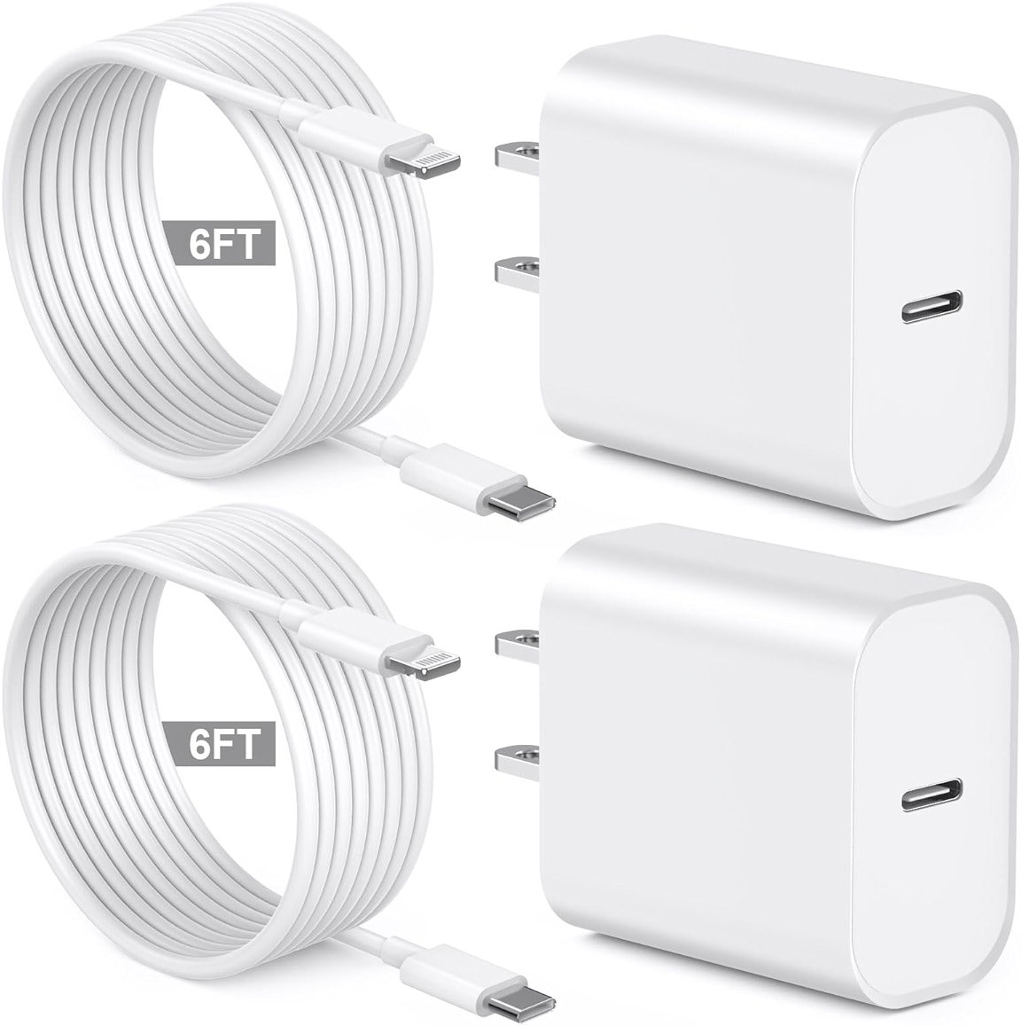 [Apple MFi Certified] iPhone Charger Fast Charging 6FT Compatible for iPhone 14/13/12/11 Pro Max/Xs Max/XR/X 2Pack 20W Type C Fast Charger Block with 6FT USB C to Lightning Data Sync Charging Cable - Product Image
