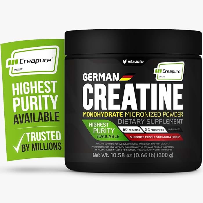 VITRUALS Creapure Creatine Monohydrate Powder – 10.58oz (0.66lb) (300g) German Creatine – Ultra-Pure for Strength & Recovery – 100% Made in Germany – with Scoop – Vegan, Keto-Friendly, Gluten-Free - Product Image