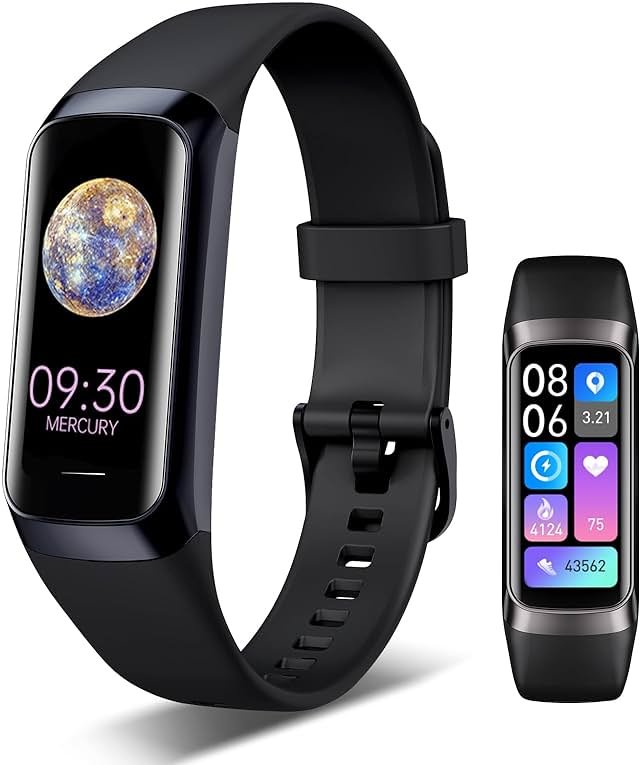 VUHIGIB Fitness Tracker, 24/7 Heart Rate Blood Oxygen Blood Pressure Body Temp Monitor Sleep Calorie Tracker with 1.1" AMOLED Touch Color Screen Pedometer Smart Watch Waterproof for Women Men - Product Image
