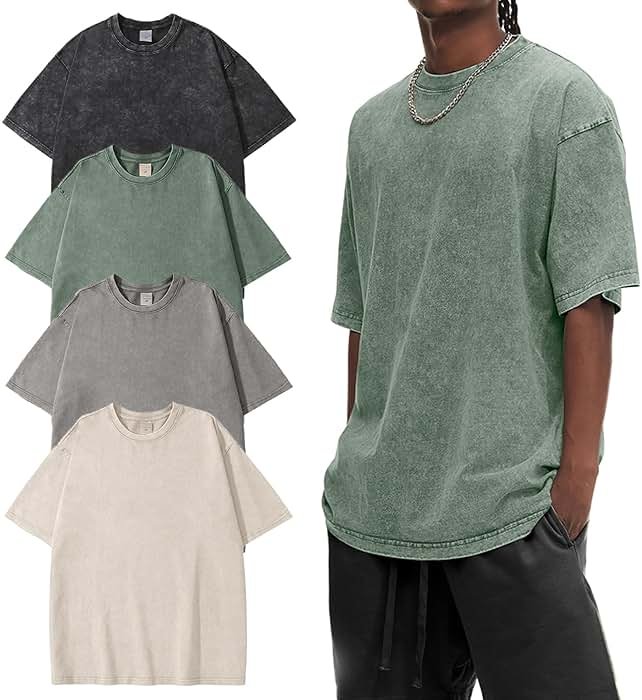 Eiscntd Men's Oversized T-Shirts Heavyweight Cotton Vintage Washed Loose Fit Unisex Baggy Tee Shirts - Product Image