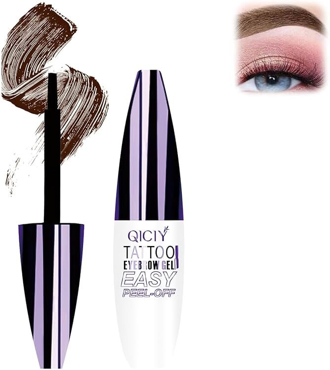 Easy Peel off Eyebrow Gel, Qiciy Tattoo Eyebrow Gel Easy Peel Off, Tinted Eye Brow, Professional Eye Brow Tint, Waterproof & Sweatproof (Dark Brown) - Product Image