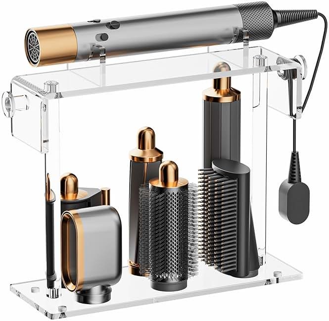 YUNEASELF Storage Holdr Compatible with Dyson Airwrap Styler Accessories: Acrylic 6 Holes Countertop Organizer for Dyson Long Barrel Attachment - Clear Stand for Bathroom Vanity Makeup Table - Product Image