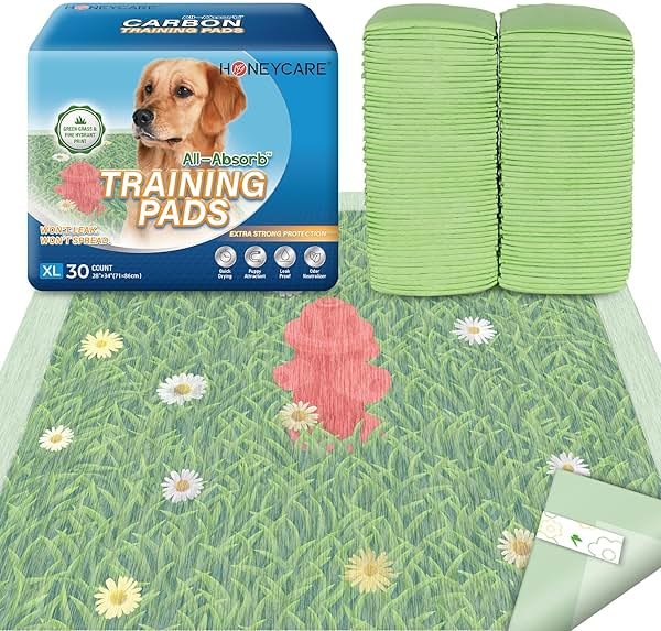 HONEYCARE Dog Training Pads with Grassfield & Fire Hydrant Printing丨Eliminating Urine Odor Puppy Pads 丨 XL Premium Dog Pee Pads (30Count, 28x34 inch) - Product Image