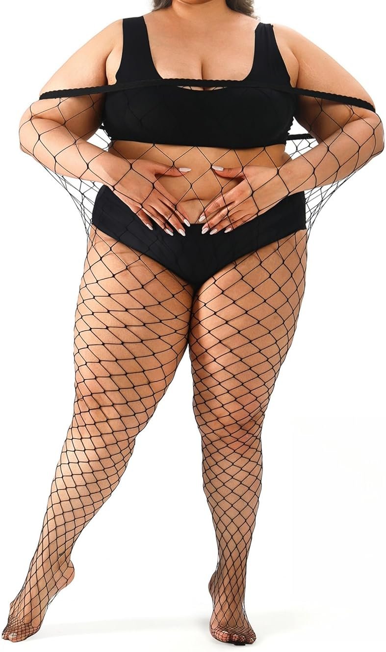 ANNTXL Plus Size Fishnet tights stockings Big Mesh Leggings Pantyhose for women - Product Image
