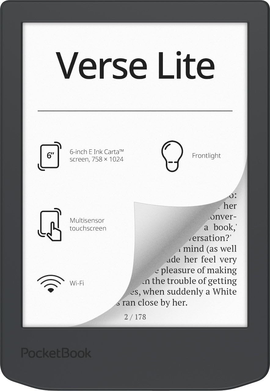 PocketBook Verse Lite – 6" E-Ink Carta Touchscreen eReader with Frontlight | Eye-Friendly, Glare-Free Display | Wi-Fi | Supports 25 Formats incl. DRM | Compact & Lightweight - Product Image