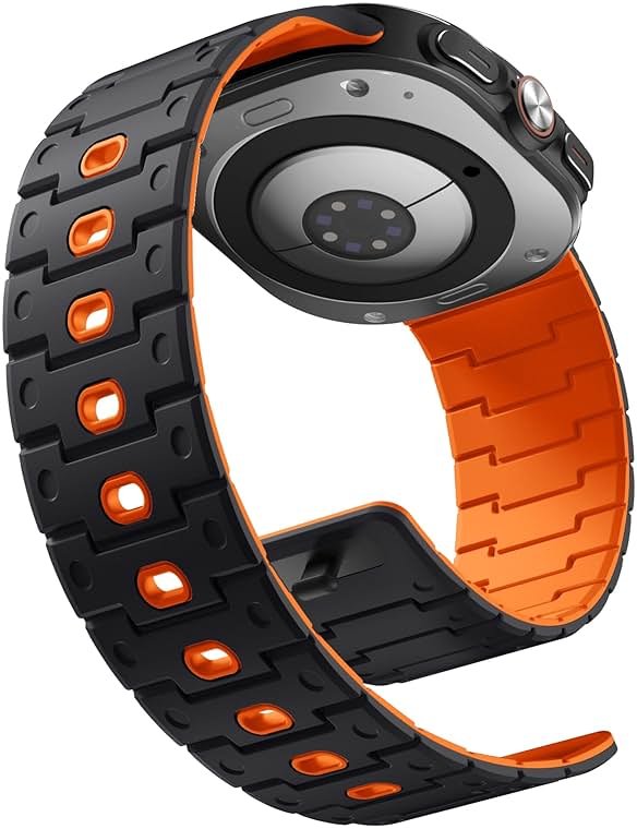 Bandletic Watchband Compatible with Samsung Galaxy Watch Ultra(2025/2024)Bands 47mm for Women, Silicone Strong Magnet Wristbands Adjustable Sport Strap for Galaxy Watch Ultra Bands for Man, Black Orange - Product Image