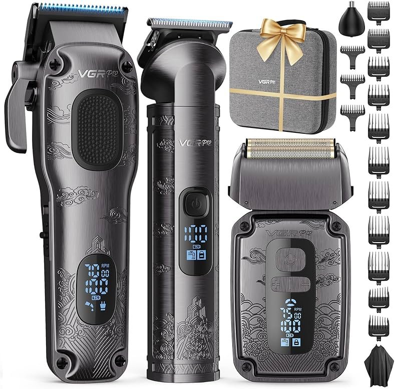 VGRPRO Hair Clipper & Trimmer Set for Men Professional, Waterproof Electric Razor Foil Shaver for Men Face Beard, Cordless for Hair Cutting, 4-Speed Setting, LED Battery Display, Barber or Home Use - Product Image