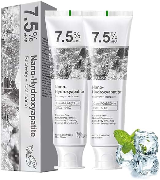 7.5% Nano Hydroxyapatite Toothpaste, Fluoride-Free Formula with Natural Mint for Fresh Breath, Deep Cleaning for Daily Oral Care, 2 Tubes - Product Image